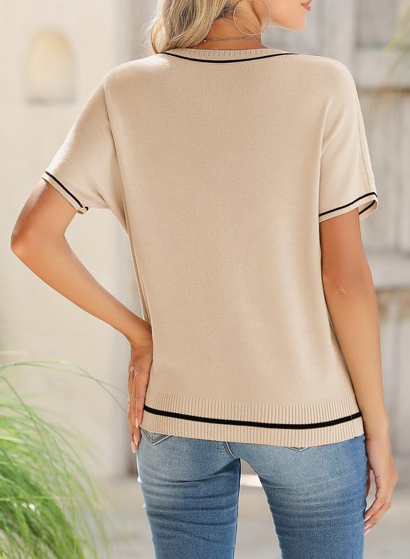 SHEWIN Womens Tops Trendy Short Sleeve Shirts Crewneck Lightweight Knit Sweater Top Business Casual Outfits