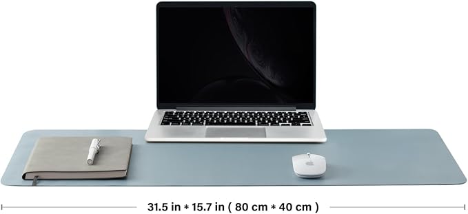 Leather Desk Mat - Non-Slip PU Desk Pad for Office and Home - Desk Organization and Accessories - Ideal for Large Mouse Pad and Desk Mats on Top of Desks (Light Blue,31.5"x 15.7")