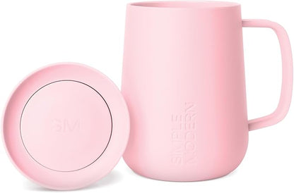 Simple Modern Voyager Signature Mug | Travel Coffee Tumbler with 360° Lid and Handle | Ceramic-Lined Insulated Stainless Steel Iced Cold Brew Cup | 12oz, Blush