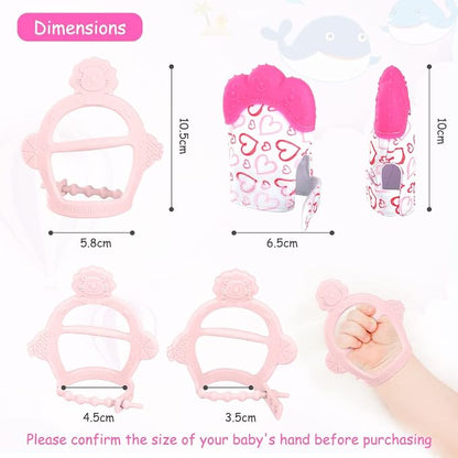 Vicloon Silicone Teething Mitt, 2Pcs Baby Teething Mitten with Adjustable Strap, Crinkle Sound and Textured, Self Soothing Baby Chew Toys for 0-6 Month Infant