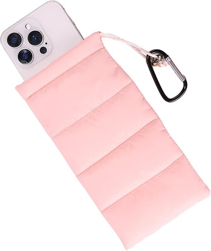 Lyreh Thermal Phone Case with Carabiner, Universal Cellphone Pouch to Prevent Freezing and Overheating, Insulated Warm Phone Cover Bags Extend Battery Life for Outdoor Sports Lovers Gifts (Pink)