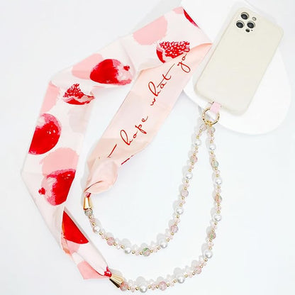 Phone Crossbody Chain Cell Phone Lanyard,Universal Leather+Metal Shouder Strap with Phone Tether Patches (R)