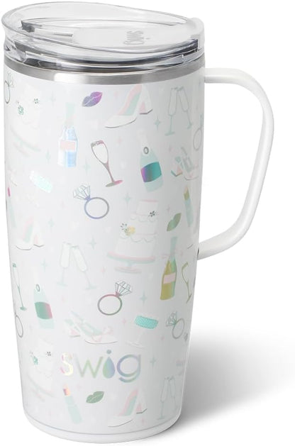 Swig Life 22oz Insulated Travel Mug with Handle & Lid, Bride to Be | Triple Insulated Stainless Steel - Handle & Lid Included - Keeps Coffee Hot or Cold - Cup Holder Friendly