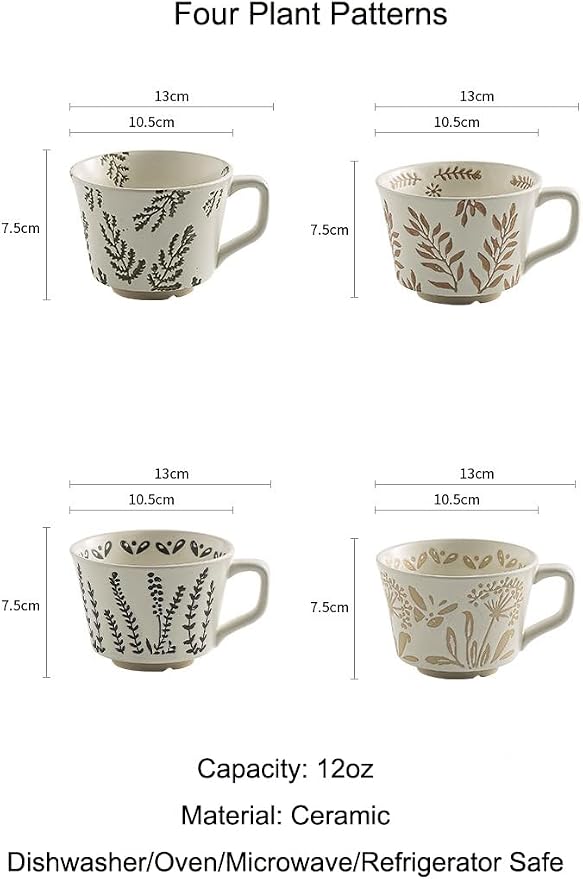 Handmade Ceramic Vintage Coffee Cup, 12oz Porcelain Mug 1 pc, Novelty Coffee Mugs Stoneware, Dishwasher & Microwave Safe, Cup for Coffee, Tea, Hot Chocolate, Housewarming Gifts for Women Men