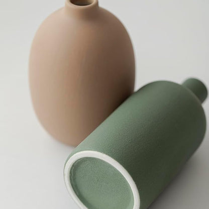 Modern Ceramic Vase Set, Neutral Colors, Decorative Vases for Home Decor, 4 Piece Collection (Green Mix Set 4)