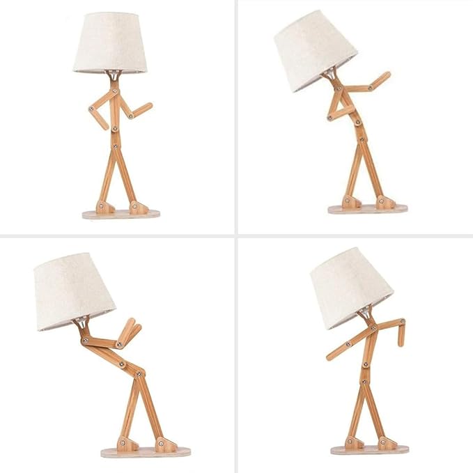 ELINKUME Table Lamps for Kids Bedside Bedroom Reading with Linen Lampshade,Wood Swing Arm LED Desk Lamp for Home Decoration,Study and Working Lighting,Creative Gifts for Boys and Girls