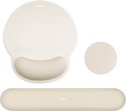 MOSISO Wrist Rest Support for Mouse Pad&Keyboard Set, Khaki | Circle Curved Ergonomic Mousepad Non-Slip Base Home/Office Pain Relief&Easy Typing Pad with Soft Cloth&Silicone Lining