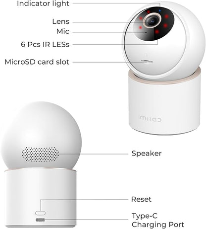IMILAB 4K 8MP Security Camera Indoor, 360° View Pet/Dog/Baby Camera with Xiaomi Home App, 2.4G/5G WiFi Plug-in Room Cam, Color Night Vision, Pet&Human Track, Two-Way Audio, No Subscription(C40)