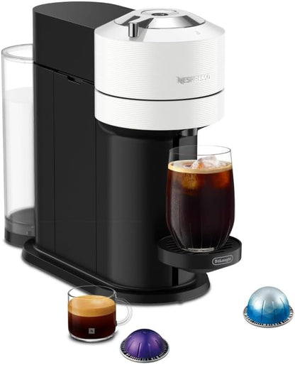 Nespresso Vertuo Next Coffee and Espresso Maker by De'Longhi, White | White coffee machine with slim, sustainable design. Brews 6 cup sizes, espresso to 18 oz., all topped with crema.