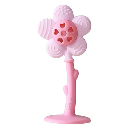 Baby Teething Toys 3-6 Months, Teether and Sensory Rattle for Babies 0-6 Months, Food Grade Silicone Teethers 6-12 Months, Infant Teething Relief Chew Toys, Sunnyflower Teether Toy BPA Free - Pink