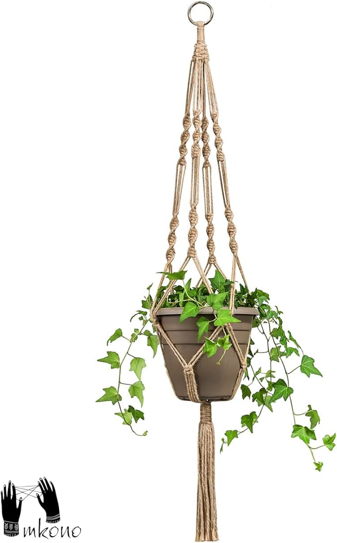 Mkono 2 Pack Macrame Plant Hangers Indoor Hanging Planter Basket Decorative Flower Pot Holder Jute Rope for Indoor Outdoor Home Decor 4 Legs 40 Inch, Brown