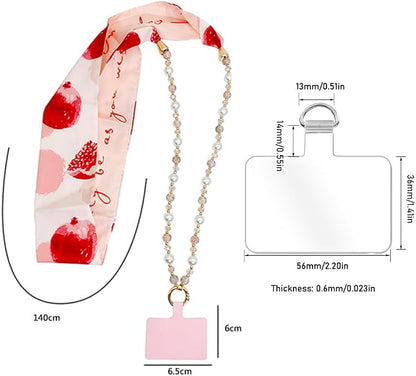 Phone Crossbody Chain Cell Phone Lanyard,Universal Leather+Metal Shouder Strap with Phone Tether Patches (R)