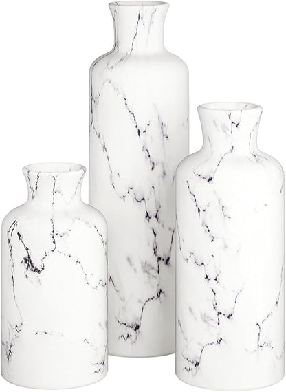Creative Scents White Marble Look Vases Home Decor - Vase Set of 3 - Perfect for Holding Pampas Grass, Dried/Fresh Flowers, Vases for Your Kitchen, Bedroom, Office, Living/Dining Room, or Shelf Decor
