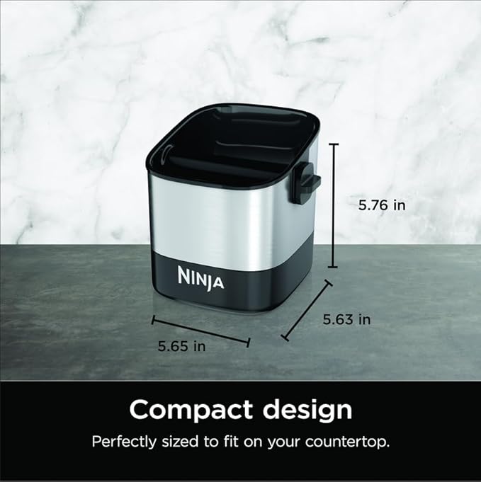 Ninja Luxe Café Knock Box, Holds 10 Double Shot Pucks, XSKKNOCKBOX | Accessories for Espresso Machine, Easy & Mess-Free Puck Disposal, Coffee & Espresso Grounds, Non-slip Base, Removable Bar