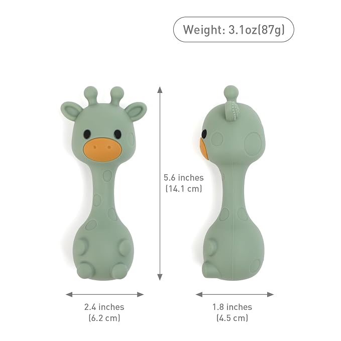 Silicone Little Giraffe Shaker Rattle Toy for Babies | Food Grade Silicone Teether | Easy to Grip | BPA Free (Dusty Lilac)