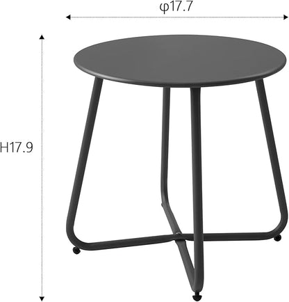 Patio Small Side Table Waterproof Round Metal Steel Weather Resistant Portable Outdoor and Indoor End Table for Garden Balcony Yard, Black