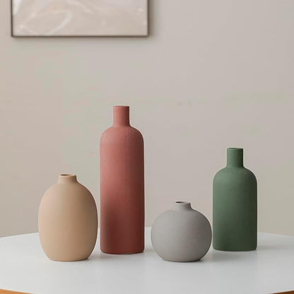 Modern Ceramic Vase Set, Neutral Colors, Decorative Vases for Home Decor, 4 Piece Collection (Green Mix Set 4)