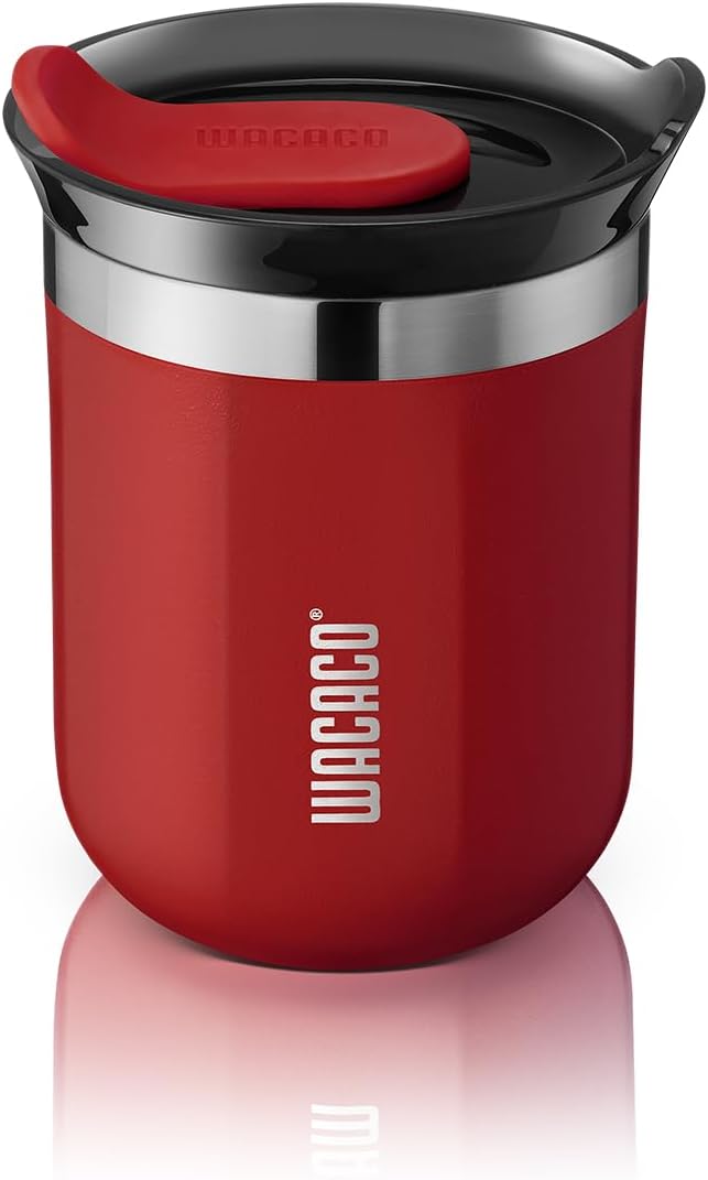 WACACO Octaroma Classico Vacuum Insulated Coffee Mug, Double-wall Stainless Steel Travel Tumbler With Drinking Lid, 6 fl oz (180ml), Carmine Red