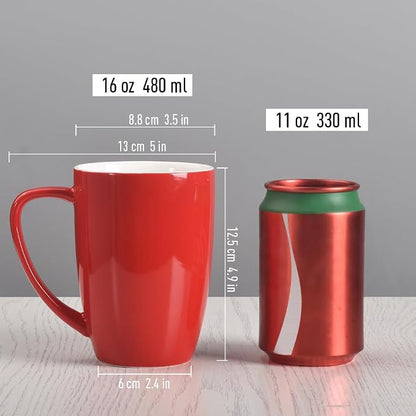 homEdge Porcelain Mug Set, 16 Ounces Cup for Tea, Latte, Mocha, Hot Chocolate, Set of 6, Red