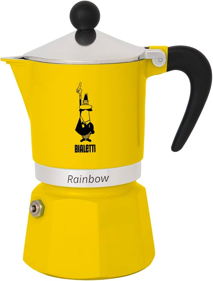 Bialetti Rainbow Moka Pot in Yellow, 6 Cup Stove Top Espresso Maker - Aluminum Cafetera for Ground Coffee, Italian Coffee Maker for Home Brewing