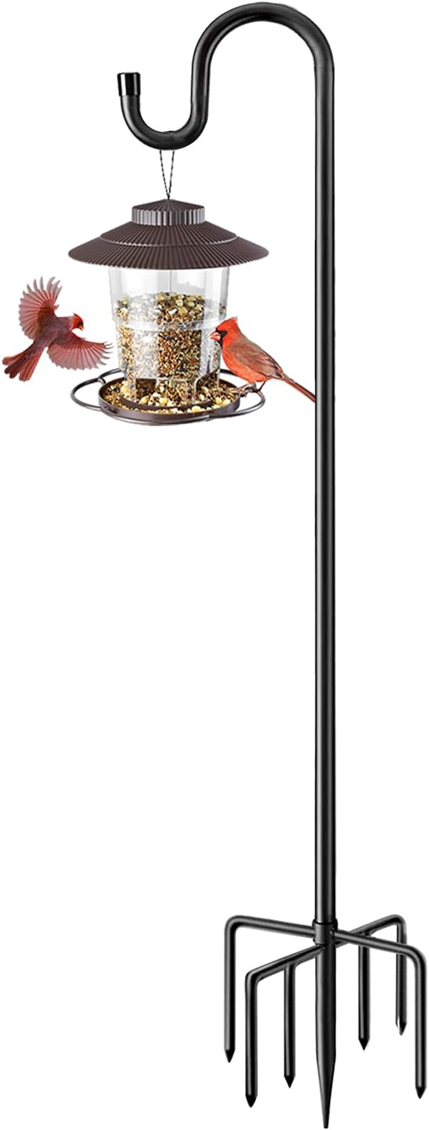 84" Shepherds Hooks for Outdoor, Heavy Duty Bird Feeder Pole with 7 Prongs Base for Hanging Lantern, Hummingbird Feeder, Plant Baskets, Shepherds Hook for Bird Feeders for Outside, 1 Pack