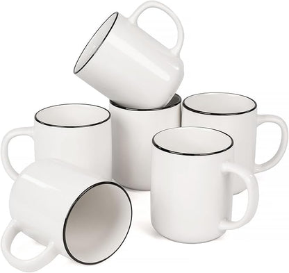 OTAGO Coffee Mugs for 6, 12 oz Mug Set, Dringking Cup with Handle for Coffee, Tea, Cocoa, Black Rim