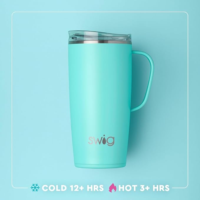 Swig Life 22oz Insulated Travel Mug with Handle & Lid, Scrub Life | Triple Insulated Stainless Steel - Handle & Lid Included - Keeps Coffee Hot or Cold - Cup Holder Friendly