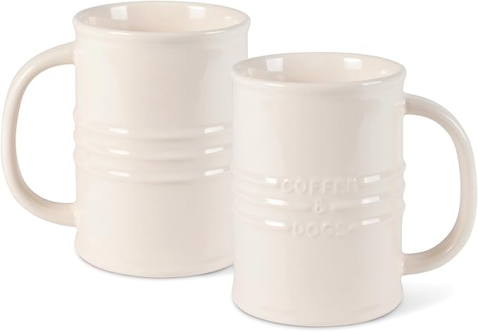 Fringe Studio Stoneware Memento Sculpted Tall Mug "COFFEE & DOGS" 3.35"DIA X 4.5"H, 14 FL.OZ, Ivory Color (436005)