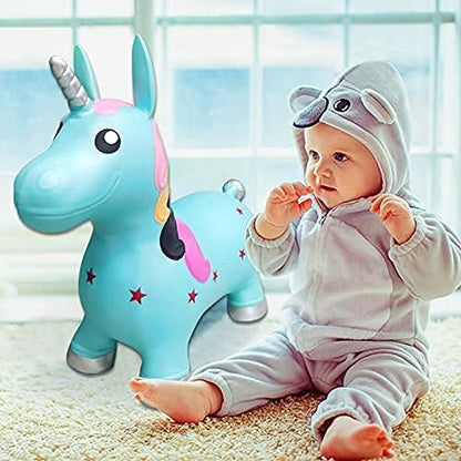 HotMax Unicorn Bouncy Horse Toys for 2 Year Old Girl, Toddlers Bouncing Animals, Ride on Rubber Jumping Toys for Baby Girl or Boy 1st Birthday Gift for 2 3 4 Year Old (Blue Unicorn)