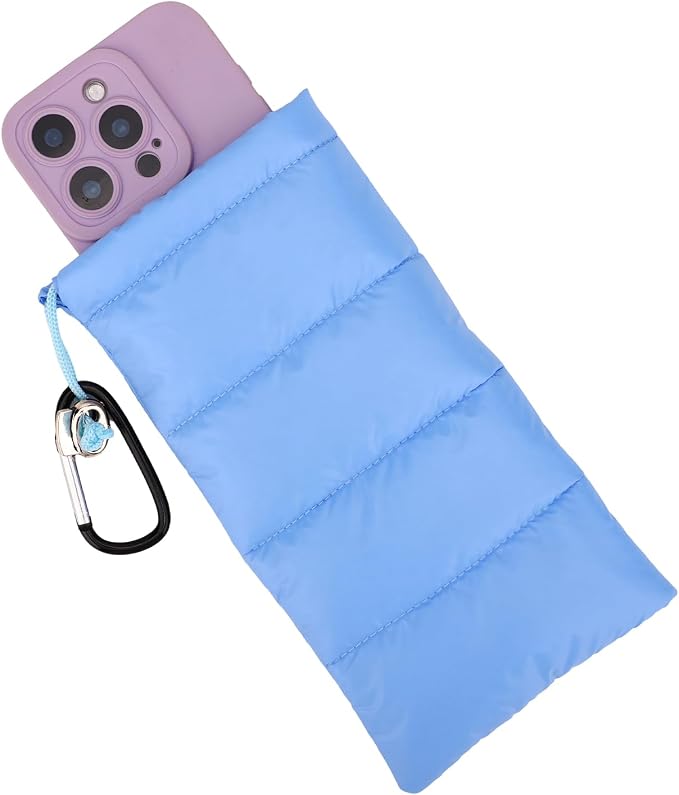 Lyreh Down Cotton Buckle Warm Phone Case, Protects from Freezing and Overheating, Perfect for Outdoor Camping (Light Blue)