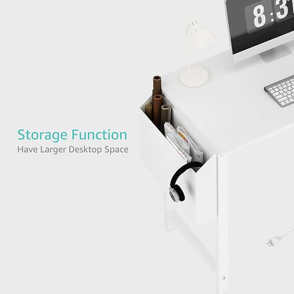 Lufeiya White L Shaped Computer Desk with Power Outlet Shelves, 40 Inch Small Reversible Corner Desk for Small Space Home Office, L-Shaped Desk PC Desks, White