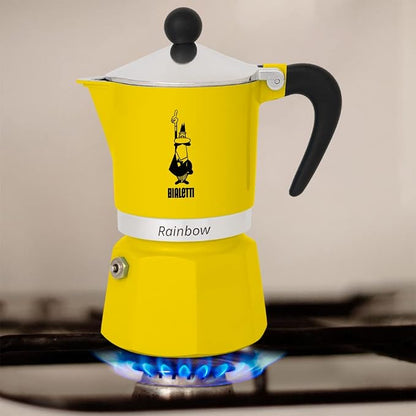 Bialetti Rainbow Moka Pot in Yellow, 6 Cup Stove Top Espresso Maker - Aluminum Cafetera for Ground Coffee, Italian Coffee Maker for Home Brewing