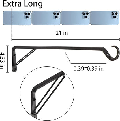 2 Pack Extra Long 21 Inch Heavy-Duty Rust-Resistant Solid Steel Plant Hangers and Bird Feeder Hangers for Indoor and Outdoor Decor, Wall Hooks