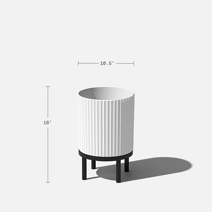 Veradek Demi Series Round Planter w/ Stand for Porch/Patio | Durable Plastic-Concrete & Wooden Stand | Modern Décor for Tall Plants, Flowers