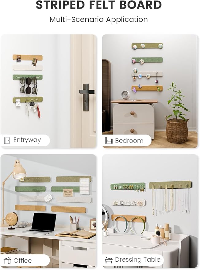 Fluxynara 13" x 2" Felt Wall Panels, Olive Grove | 8-Pack Includes 50 Push Pins and Adhesive Tabs for Photos, Notes and Decor in Bedroom Doors, Home Office or Studios