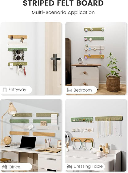 Fluxynara 13" x 2" Felt Wall Panels, Olive Grove | 8-Pack Includes 50 Push Pins and Adhesive Tabs for Photos, Notes and Decor in Bedroom Doors, Home Office or Studios