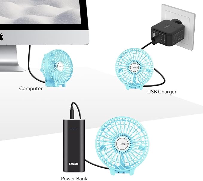 EasyAcc Mini Handheld Fan, USB Desk Fan Small Personal Portable Stroller Table Fan with Rechargeable Battery Operated Cooling Folding Electric Fan 3-10H Working Hours for Travel Office Outdoor