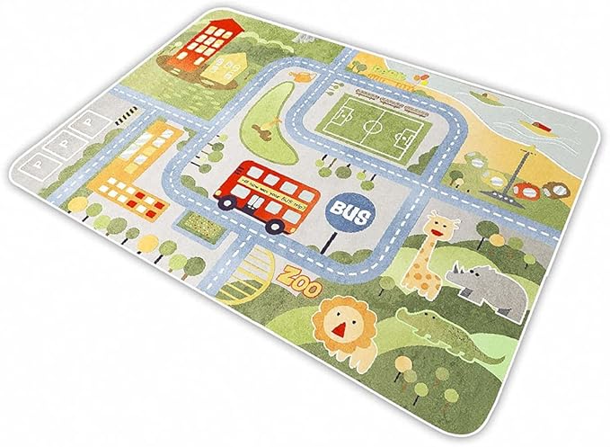 Kid Rug Carpet Playmat for Toy Cars and Train，Play Area Rug with Rubber Backing，Fun Throw Rug，Ideal Gift for Children Baby Bedroom Play Room(100×160cm/39×63in)