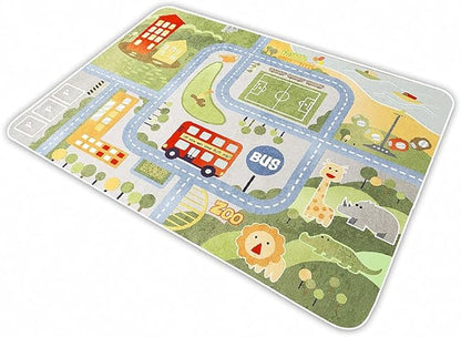 Kid Rug Carpet Playmat for Toy Cars and Train，Play Area Rug with Rubber Backing，Fun Throw Rug，Ideal Gift for Children Baby Bedroom Play Room(120×160cm/47×63in)