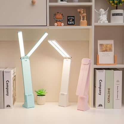 LED Double Head Desk Lamp with Large Lighting Range, Portable Small Battery Operated Rechargeable Light for Kids,Reading,Studying,Home,Office,Dormitory,Pink