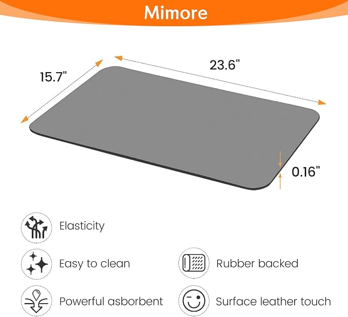 Mimore Coffee Mat - 16x24 Inch Coffee Bar Mat for Countertop - Absorbent, Hides Stains, Rubber Backed - CoffeeBar Accessories Dish Drying Mat Fit Under CoffeeMaker Espresso Machine