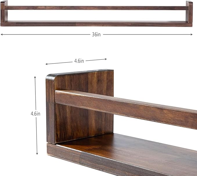 AZSKY Nursery Book Shelves Deep Walnut Wall Mount Floating Book Shelf for Bedroom Wooden Wall Book Shelf Children Kids Toddler Wall Bookshelf 36 Inch a Set of 3 Same Sizes