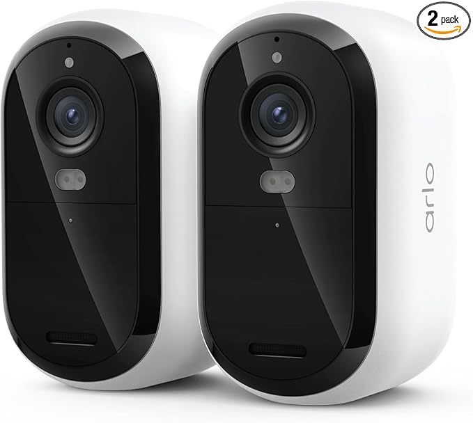 Security Cameras Wireless Outdoor - Arlo Essential Battery 2K (3rd Gen, Latest Version), Color Night Vision, Two-Way Audio, Home Security, Person/Package/Vehicle/Animal Detection, White - 2-Pack