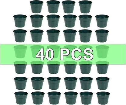 40 Pack 4 Inch Plastic Nursery Pots with Mesh Pad, Thick Sturdy Plastic Plant Pots with Drainage Holes Indoor/Ourdoor Flower Planter Pots, Green
