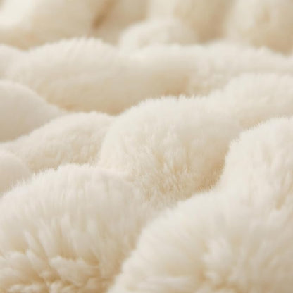 COOVA Faux Fur Throw Blanket for Couch, Cozy Soft and Fuzzy Plush Rabbit Fur Bubble Blanket for Sofa Bedroom Living Room, 60x80 Inches Ivory White