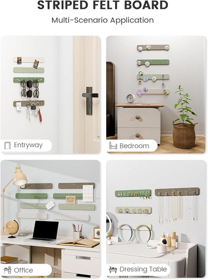 Fluxynara 13" x 2" Felt Wall Panels, Moss Haven | 8-Pack Includes 50 Push Pins and Adhesive Tabs for Photos, Notes and Decor in Bedroom Doors, Home Office or Studios
