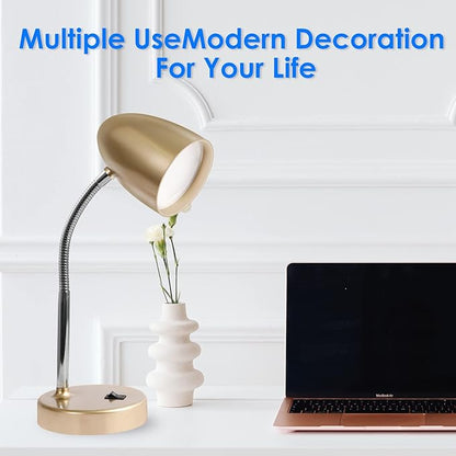LED Desk Lamp, Flexible Gooseneck with Table lamp, 3.5W 240LM 4000K Cool White Study Lamps for Bedroom and Office, Eye Protection, ETL Listed,Gold