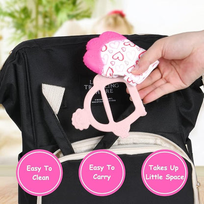 Vicloon Silicone Teething Mitt, 2Pcs Baby Teething Mitten with Adjustable Strap, Crinkle Sound and Textured, Self Soothing Baby Chew Toys for 0-6 Month Infant