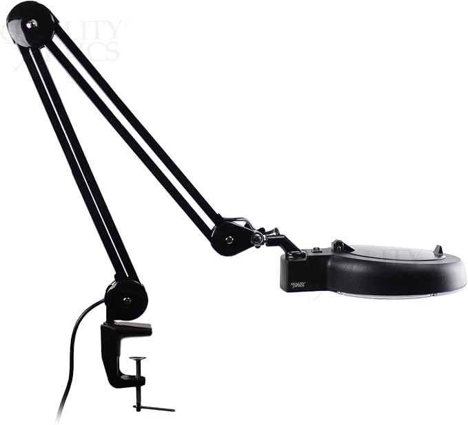 Quality Optics® Professional Series Illuminated Workstation Swing Arm Magnifier White 3LED Diopter