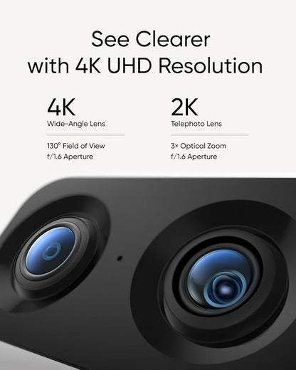 eufy Security 4K Indoor Cam S350, No Subscription, Dual Cameras, 8× Zoom, 360° Coverage, Works as a Pet Camera, Nanny/Senior/Baby Monitor, AI Auto-Tracking, Human/Pet/Cry Detection, 2.4/5 GHz Wi-Fi